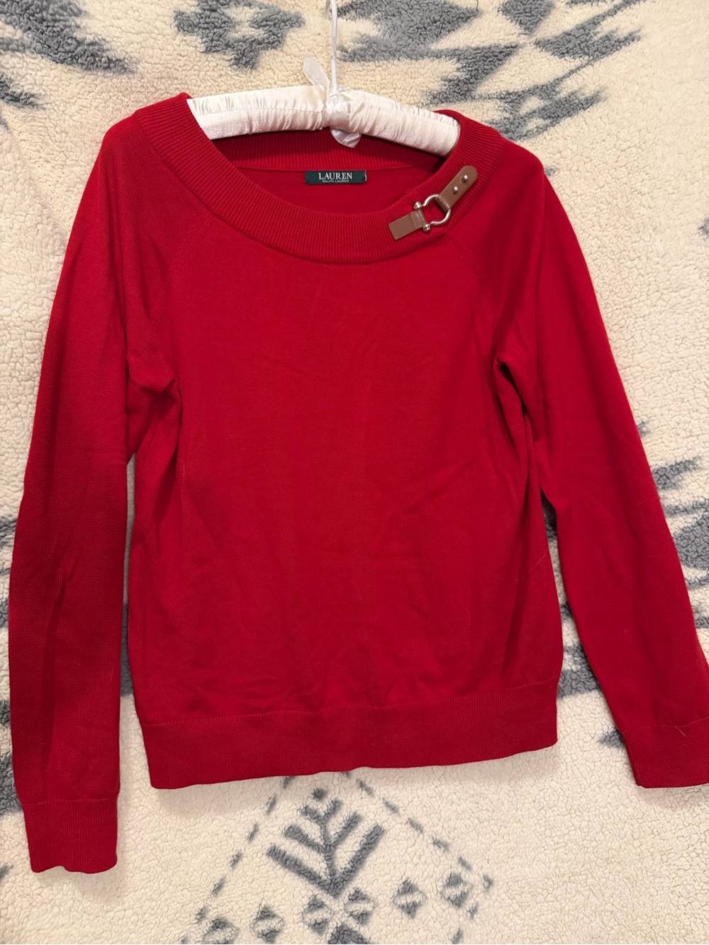 Lauren Ralph Lauren Red Crewneck Sweater with Buckle Detail